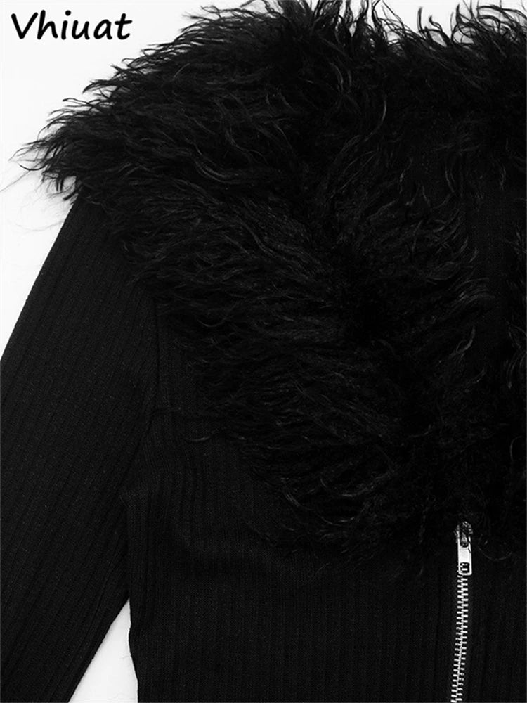 Vhiuat Women Women's Sexy Kintted Faux Fur Slim Playsuits Fashion Streetwear Rompers Fashion One-piece Tops All-match Bodysuit