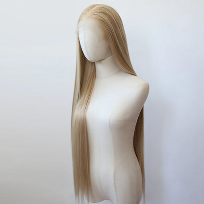 Flaxen Brown Synthetic Lace Front Wig 40inch Long Straight Flax Golden Lace Front Synthetic Wig Pre Plucked Natural Hairline