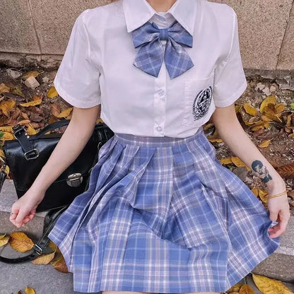 Romantic Purple Uniform JK Set Women 2025 Summer High Waist Skirts Korean Style Pleated Skirts Shirt And Tie For Cute Girls Suit