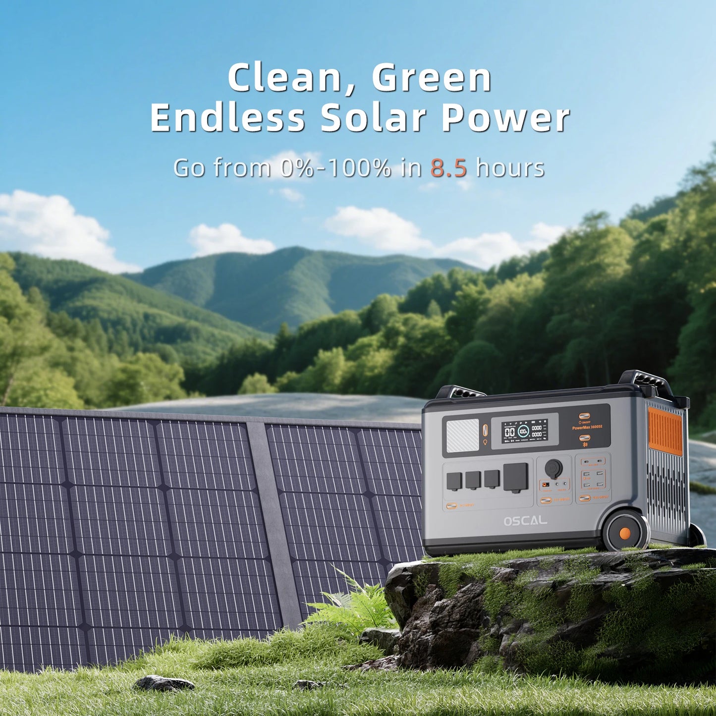 OSCAL PowerMax 3600SE Portable Power Station, 3600Wh LiFePO4 Battery, Solar Generator optional 400W Solar Panel, 3600W (Surge 7200W) Fast charging Home Backup Battery, Power Supply for Camping, RV