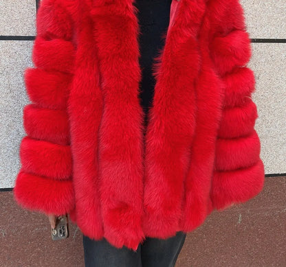 HUAQIUMEISI Real Fox Fur Coat Women's Autumn and Winter Vertical Bar Natural Fox Jacket New Fashion Silver Fox Fur Coat