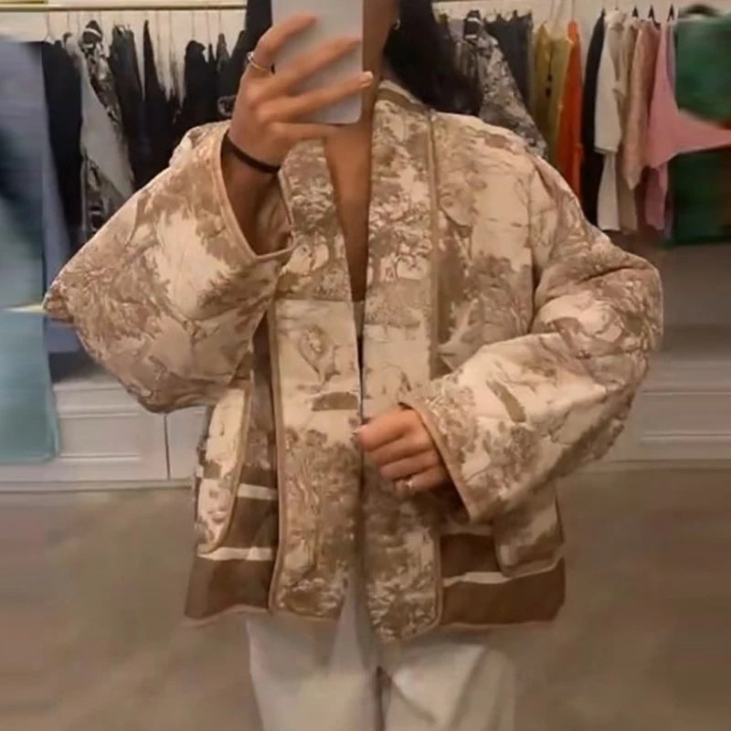 Winter Coats Women Fashion Long Sleeve Warm Jackets For Women Print Pocket Outwear Casual Cardigan 2023