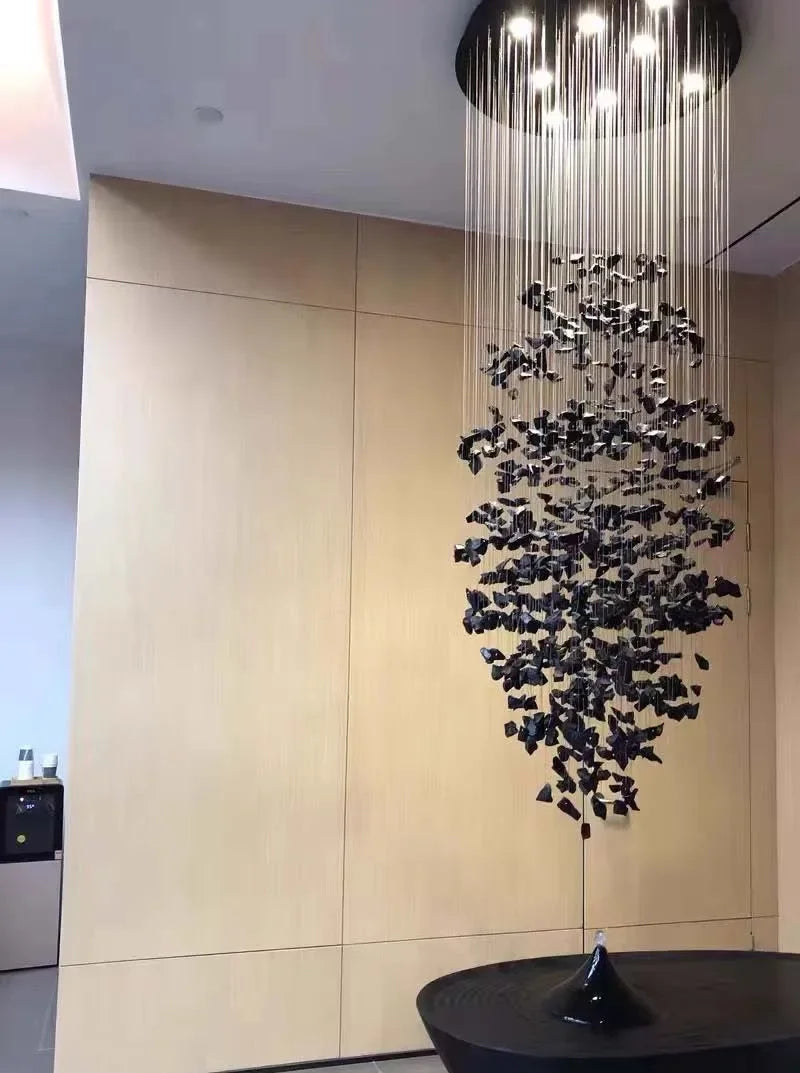 Crystal Stone Hanging Lamp Large Luxury Led Chandelier Staircase Living Room Light Fixture Long Hallway Lobby Indoor Home Lustre