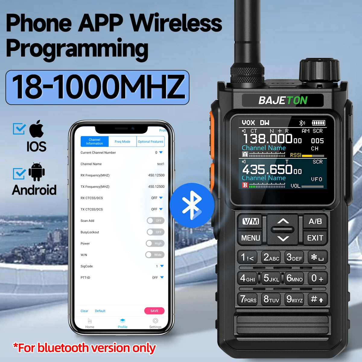 BAJETON BJ-7700 Walkie Talkie Multi Band Wireless Bluetooth Phone Programming Noise Reduction AM FM Ham Radio For Camping BT8200