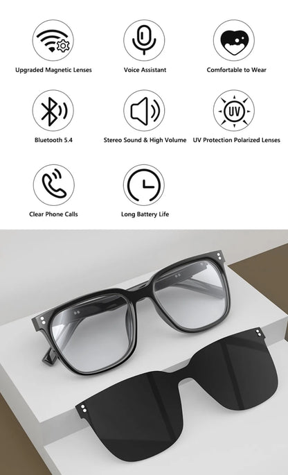 Magnetic Interchangeable Lenses Smart Audio Glasses Built-in Speakers Clear Phone Call Bluetooth Glasses Small but Powerful