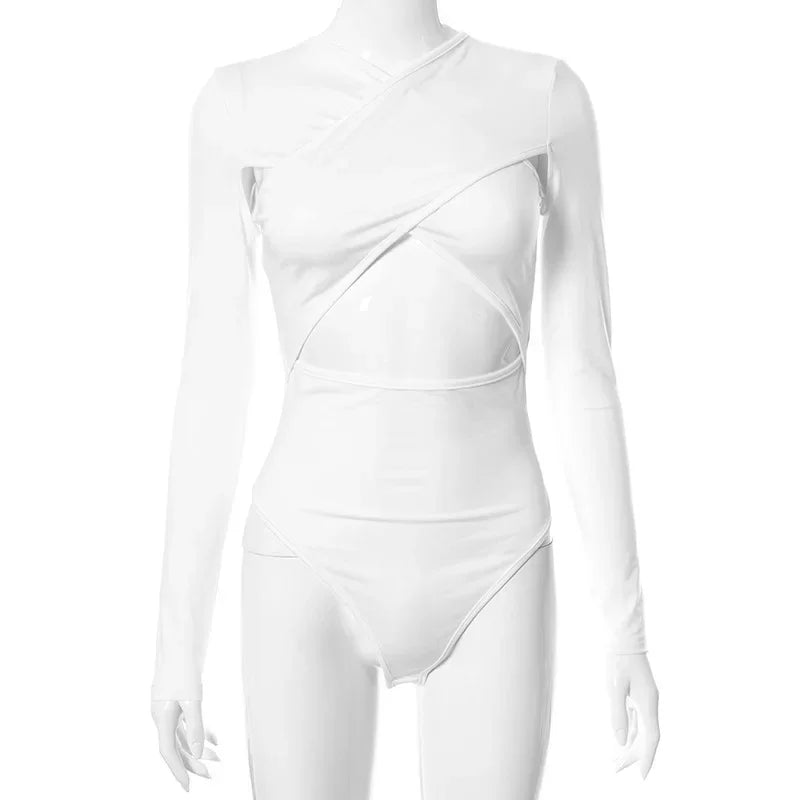 Summer New Women's Jumpsuit Solid Color Cross Hollow Long Sleeve Revealed Waist Slimming Smooths Your Silhouette