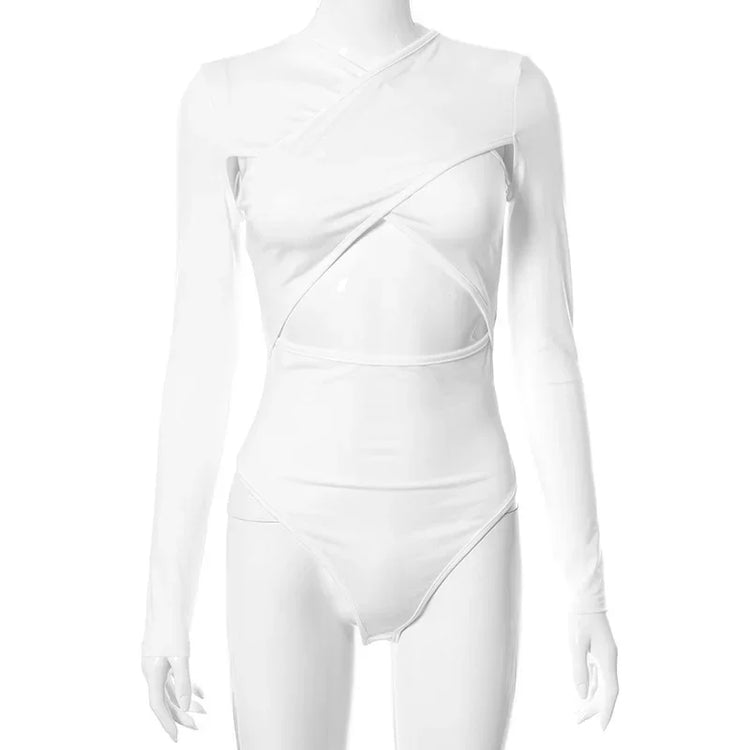 Summer New Women's Jumpsuit Solid Color Cross Hollow Long Sleeve Revealed Waist Slimming Smooths Your Silhouette