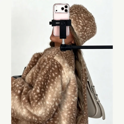 Retro Cute Deer Spot Faux Fur Coat Women Soft Furry Texture Vintage Oversized Jacket 2026 New Warm Elegant Women Street Outwear