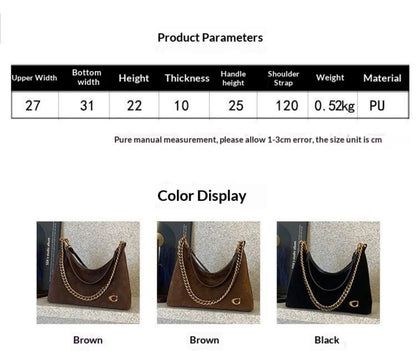 Women's New Light Luxury Fashionable High-End Black Suede Shoulder Crossbody Bag,Versatile for Commuting,Large Capacity Tote Bag