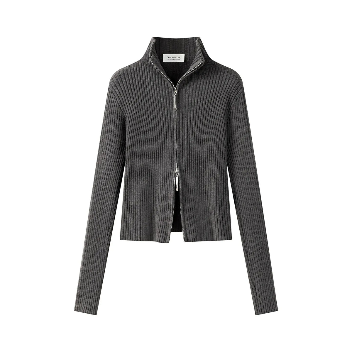 2026 Women's Autumn Winter Knit Cardigan Versatile Office Slim Flattering Cropped Zip-Up Sweater Korean Long Sleeve Outerwear