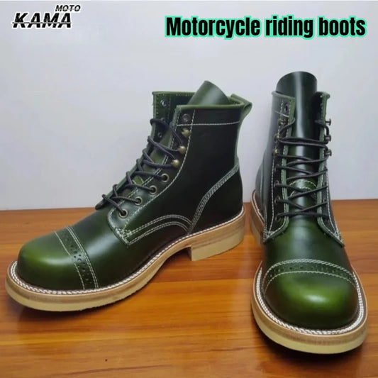 Cowhide Hiking Shoes Men's Walking Boot British Trekking Shoes Thick Soled Cowhide High Top Motorcycle Boots Casual Sneakers