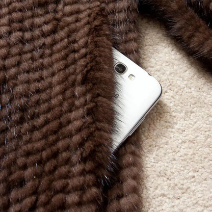 Luxury Women Genuine Mink Fur Ruffle Design Knitted Mink Fur Coat Jackets Natural Fur Outerwear Overcoat Long Female
