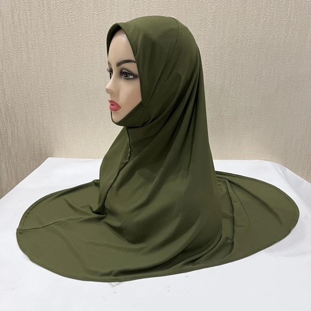 H124 Adults high quality big size muslim hijab scarf with chin part islamic headscarf hats armia pull on headwrap turban caps