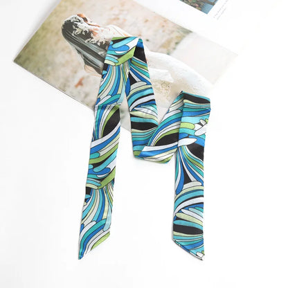 16 Colors Print Flower Small Scarf for Women Narrow Ribbon Headband Female Neckerchief Handle bag Band Hair Tie Accessories