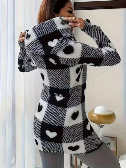Womens Coats Winter Manteau Winter Warm Plush Pocket Coat Womens Plaid Print Hooded Long Zip Cardigan Sobretudo Feminino Inverno