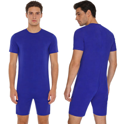 Adults Unisex Anti-Strip Adaptive Jumpsuit Short Sleeve Back Zipper Rompers Nightwear for Elderly Special Needs Patients