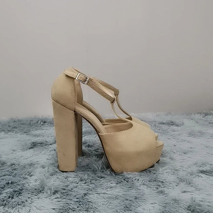 Platform Open Toe High Heels Summer Women Ankle Strap Sandals Sexy 14cm High Heels Buckle Thick Pumps Wedding Jazz Dance Shoes