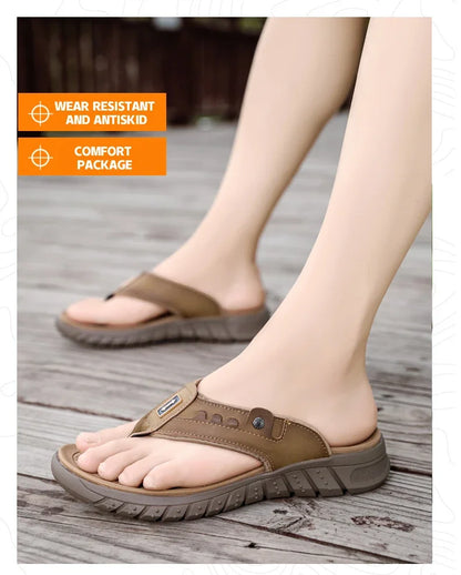 Flip Flops Summer Men's Outdoor Thick Soled Beach Shoes Breathable Cool Non Slip Comfort Sandals Male Casual Hiking Sandals