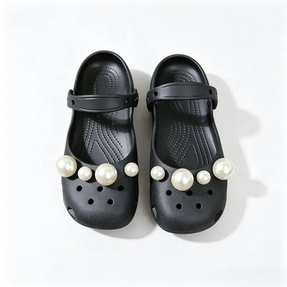 Luxury Pearl Shoes Charms Set DIY Ballet Clogs Women Summer 2026 Fashion Leopard Print EVA Beach Slippers Woman's Jelly Shoes