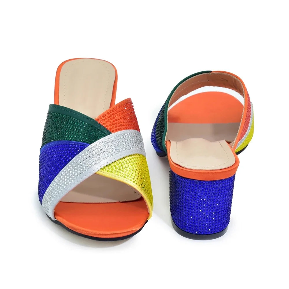 New Arrival African Women Wedding Shoes Bride Shoes Luxury Elegant Low Heels Rhinestone Lady Slippers Sandals Nigerian Pumps