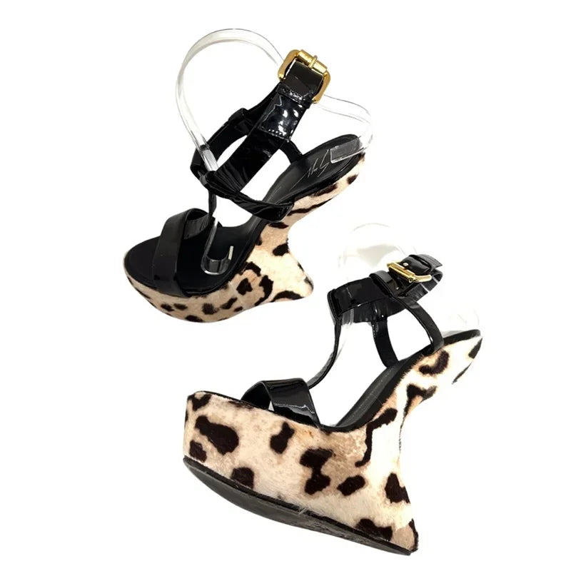 Strange Style Mixed Colors Fretwork Heel Sandals Pointed Toe Leather Size35-48Customized New Arrivals Fashion Women Modern Shoes