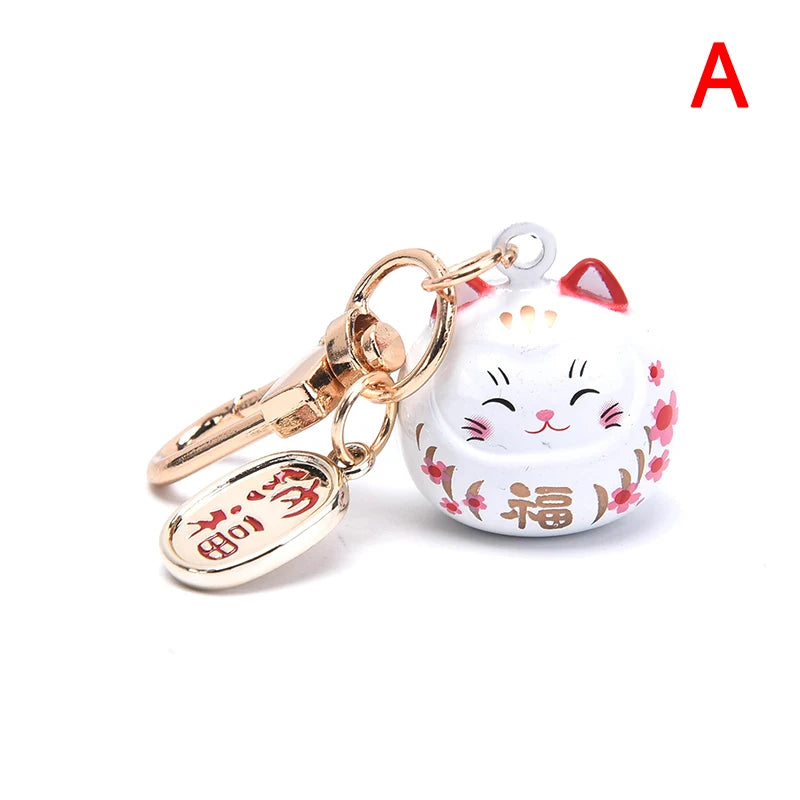 New Japanese Cute Lucky Cat Bell KeyChains Car Bag Decor Water Sound Bell Pendant Charm Keys Couple Gifts Keyring Pray Keyfob