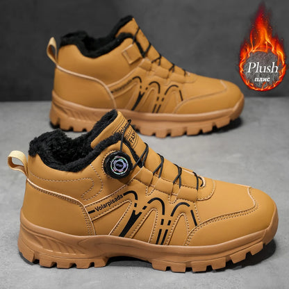 Unisex Winter Fleece Lined Snow Boots Rotary Quick Lock Buckle Waterproof Leather Non Slip Lug Sole Warm Ankle Hiking Booties Cold Resistant Outdoor Trekking Footwear 2026 New