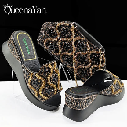 Queena Yan High Quality 2025 Newst Hot Selling Open Toe Slingback Sandals with Bag Set in Green Color For Women Wedding Party
