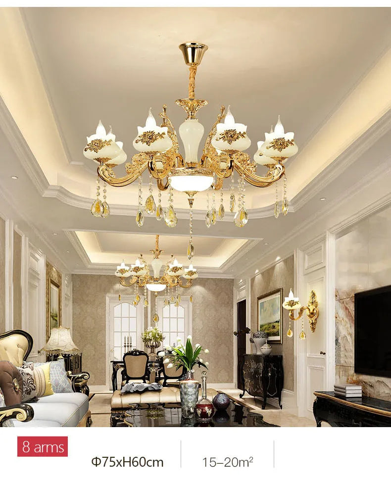 Nordic Luxury Gold Crystal LED Ceiling Chandelier LOFT Villa Lustre LED Pendant Lamp Living Room Hotel Hall Decor Hanging Lamps