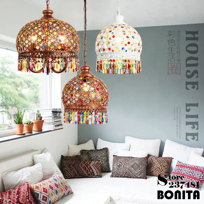 design lamp pendant lighting crystal Bohemia Retro droplight Iron handmade pendant lights for restaurants hanging lights bedroom