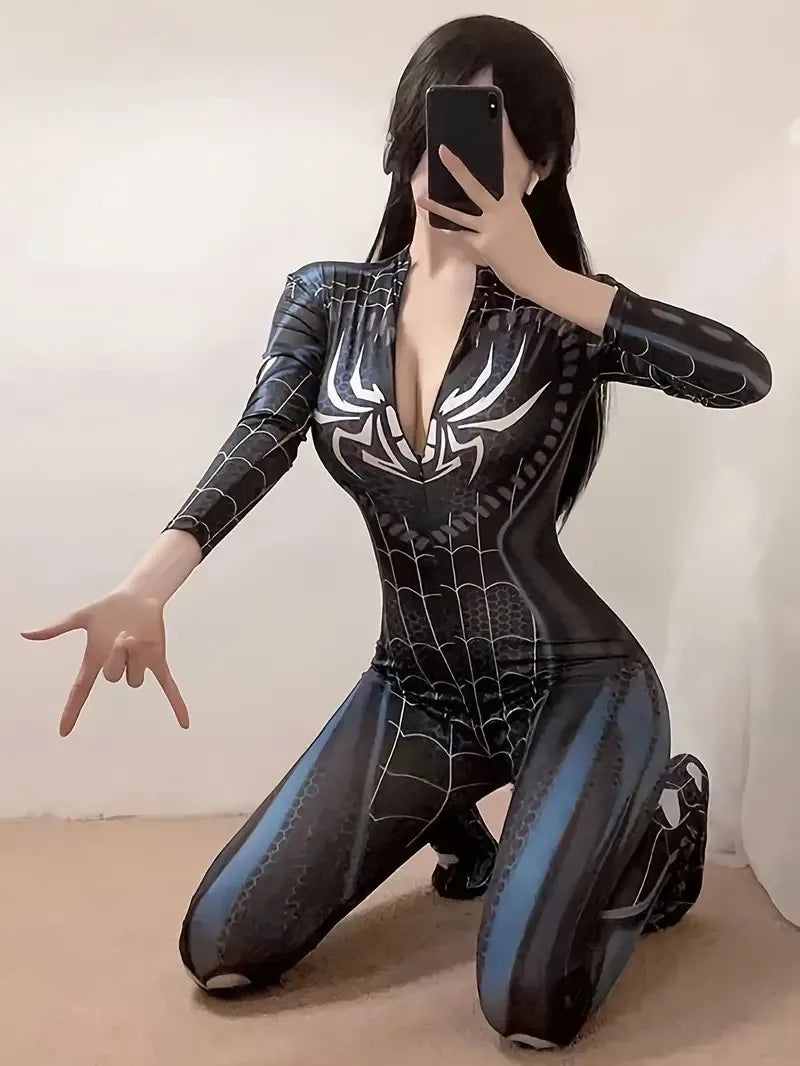 Anime Spider Women Cosplay Sexy Lingerie Underwear Uniform Temptation Double Zipper Open Crotch Jumpsuit Costumes