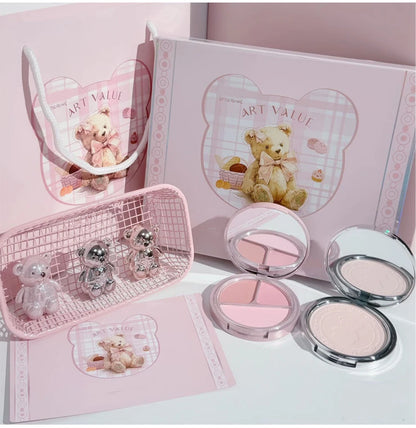 ART VALUE 7PCs Multipurpose Makeup Sets Include 3 Matte Lip Mud,1 Pressed Powder,1 Blush,1 Eyes Palette And Necklace Cosmetics