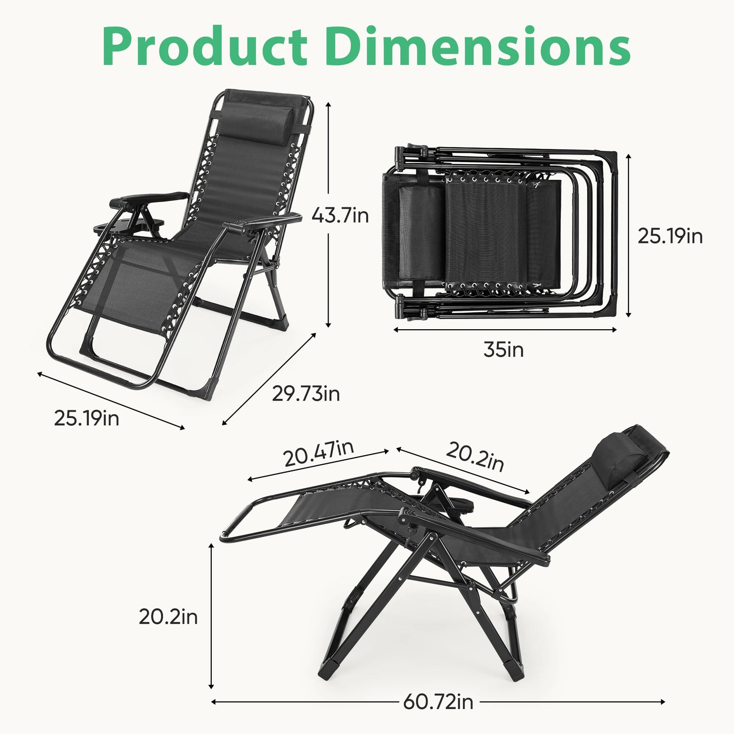 JHK Zero Gravity Portable Recliner Camping Patio Outdoor Garden Lounge Chair with Cup Holder Trays Adjustable Pillow for Backyard
