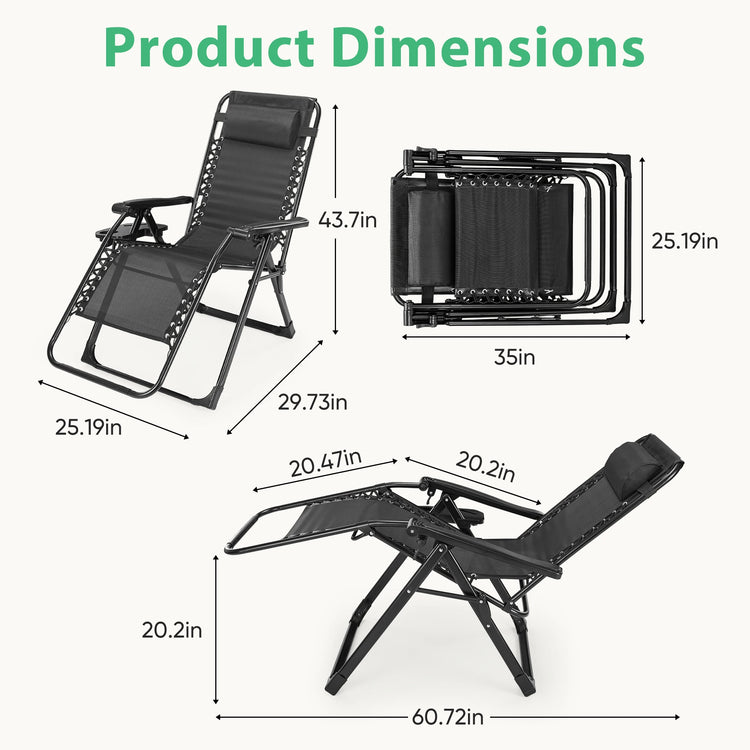 JHK Zero Gravity Portable Recliner Camping Patio Outdoor Garden Lounge Chair with Cup Holder Trays Adjustable Pillow for Backyard