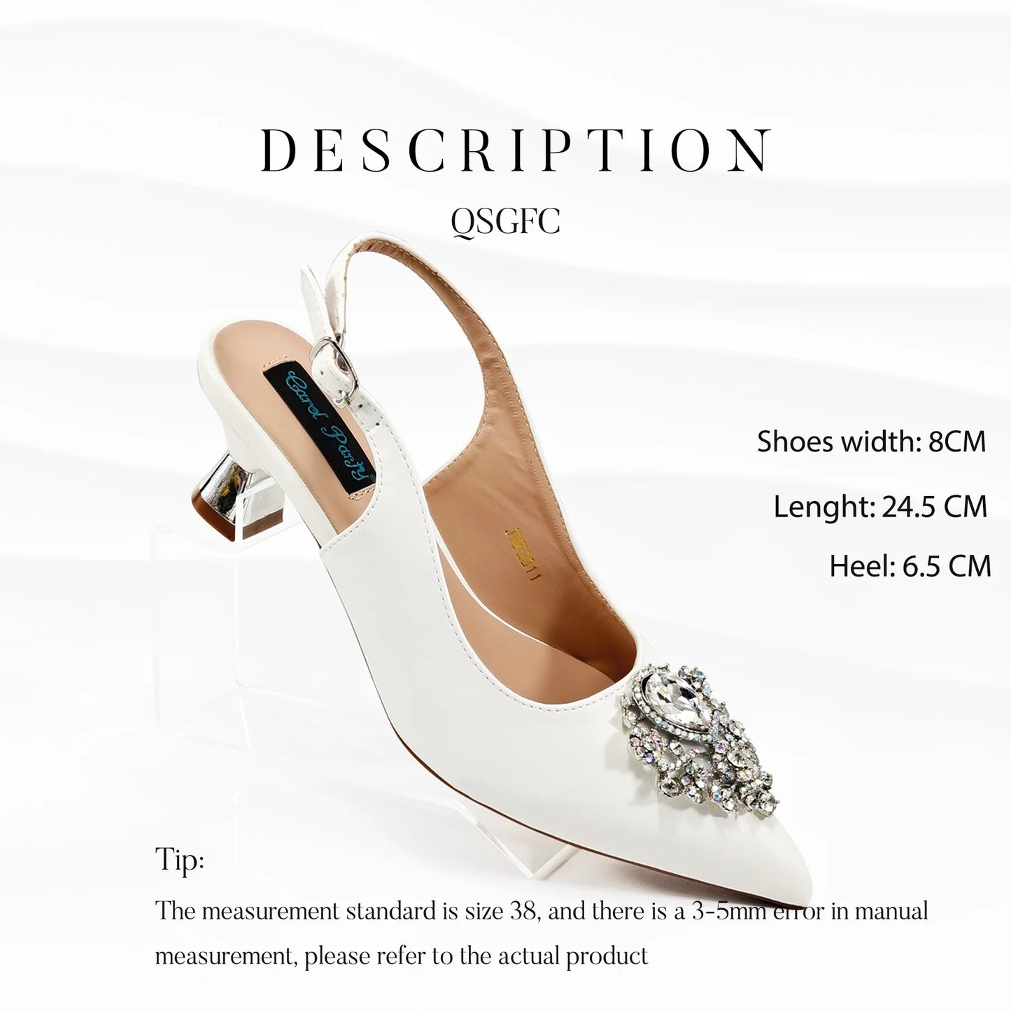 Hot Selling Elegant Noble Colorful Rhinestone Design White Color Party Wedding Pointed Toe High Heel Women Shoes and Bag Set