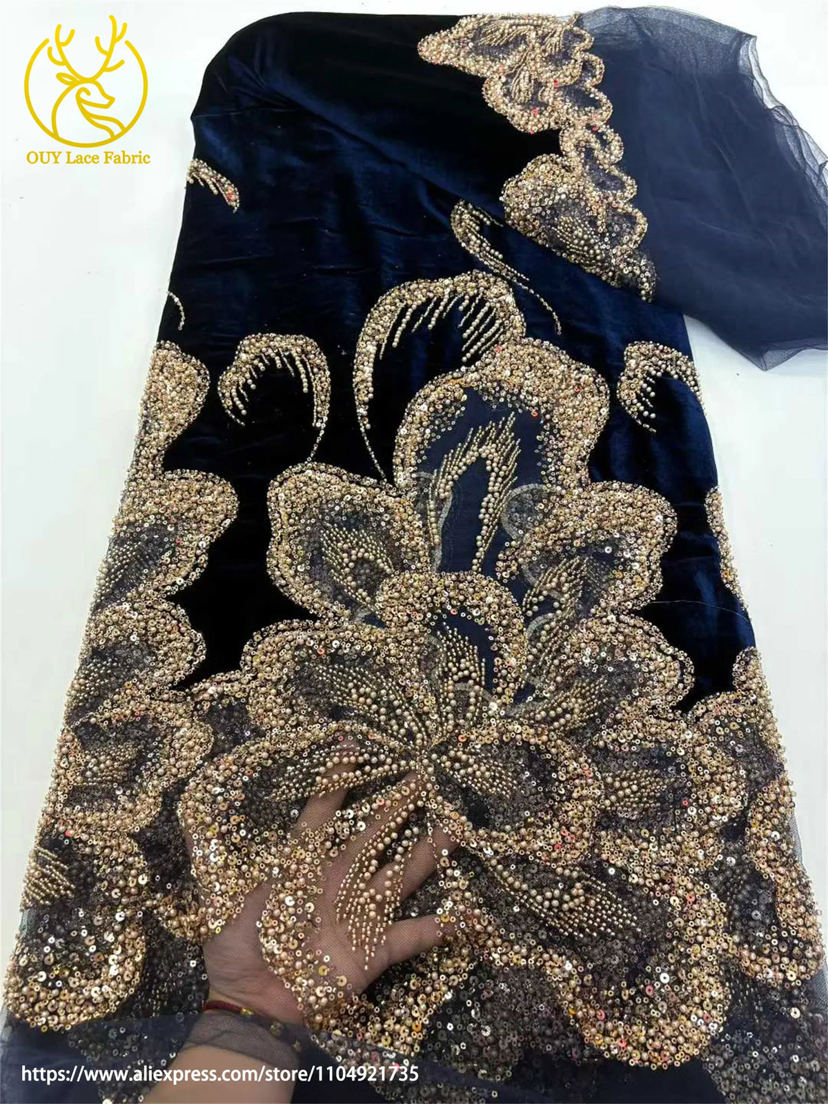 Luxury African Velvet Gold Beaded Sequins Lace Fabric 5 Yards Wine Red Groom Embroidery French Tulle Lace For Women Party Dress