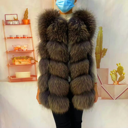 Real  Fur Raccoon Vest Natural Fur Coat For Jacket Female Coats Vest Waistcoat Long Fur Coats Real Fur Coat Fox Vest Jacket