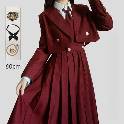 Versatile and Cute School Uniform Skirt JK Uniform Basic Spring Genuine Long Dress Japanese-style Pleated College Style Suit