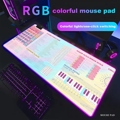RGB LED Music Theory Mouse Pad Shortcut Keys Mouse Pad Desk Mat Cheat Sheet HYBXAXC  Users Anti Slip Software Engineers Desk Pad