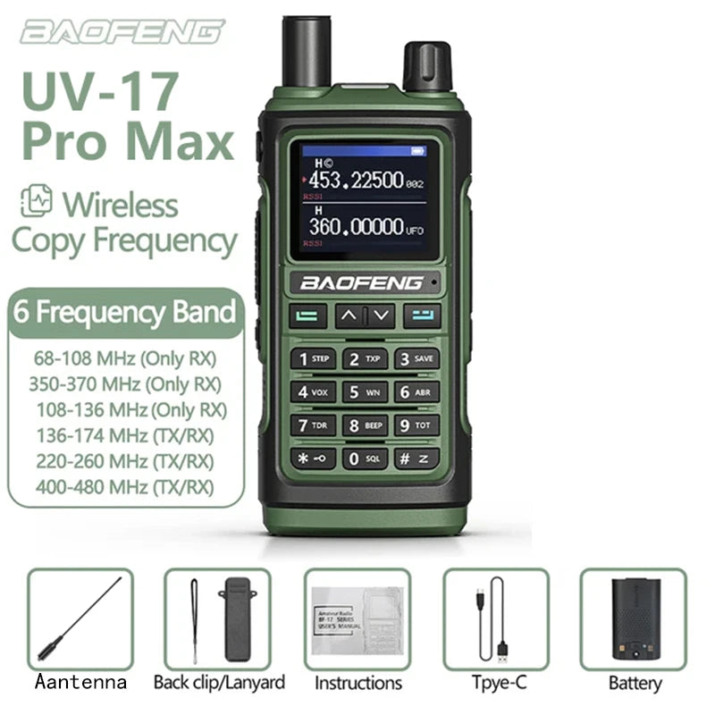 Baofeng UV-17pro Max Air Band Walkie Talkie Draadloze Kopieerfrequentie Lange Afstand Type-C Noaa Am Draagbare UV-5R  Ham Tweewe