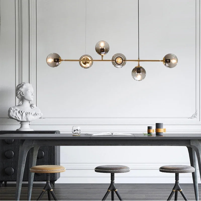 Nordic LED Pendant Lights Modern Hanglamp Glass Ball Light for Living Room Suspension Chandelier Smoke Gold Hanging Lamp Decor