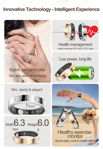 2026 Smart Ring Women Men Super narrow 6.3mm Heart Rate Stress measurement Health Monitoring IP68 Waterproof Fashion Sport Rings