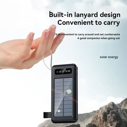 VIVO 200000mAh Solar Power Bank Large Capacity Mobile Power Fast Charging Battery Dual USB 4 Cables For iPhone Samsung Huawei
