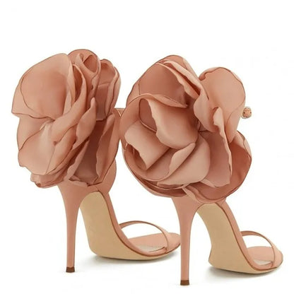 New One Word Buckle with Back Bag Flower Sandals for Women, Sexy Banquet and Fashion Show, Ultra Fine High Heels for Women