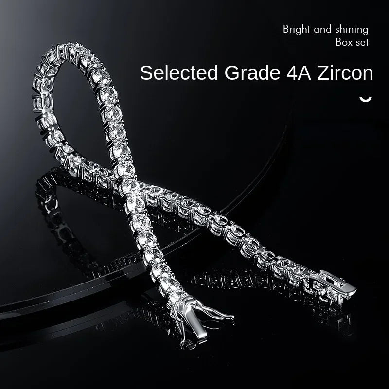 Luxury Hiphop IED Out 3mm 4mm 5mmTennis Bracelet Full Diamond 925 Silver Plated Wedding Party Jewelry Bracelets for Women Man
