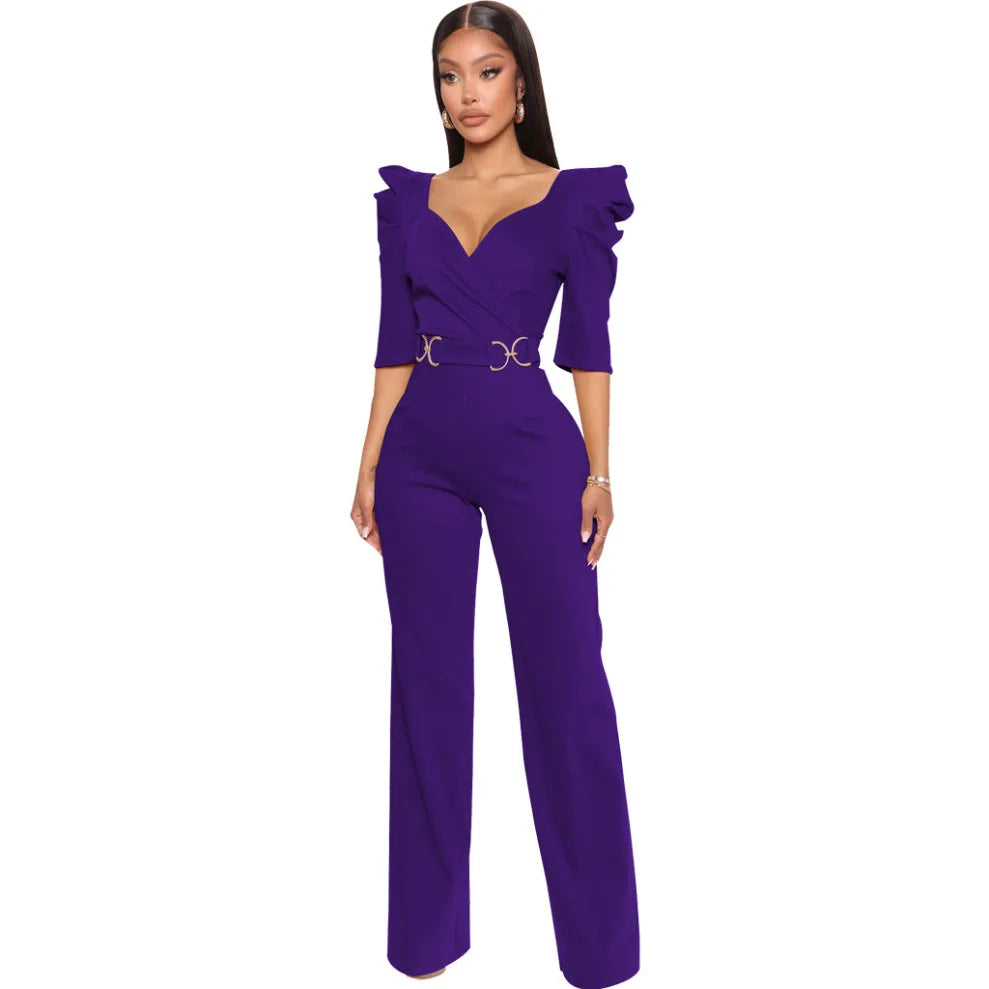 Yellow Rompers for Women XXL Fashion V Collar Short Sleeve Rompers Women Jumpsuits 2023 Club Lace Up High Waist Elegant Jumpsuit
