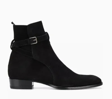 Brown Men Chelsea Boots Handmade High-quality Cow Suede Business Casual Square Toe Mid-heel Men Shoes Motorcycle Boots With Heel