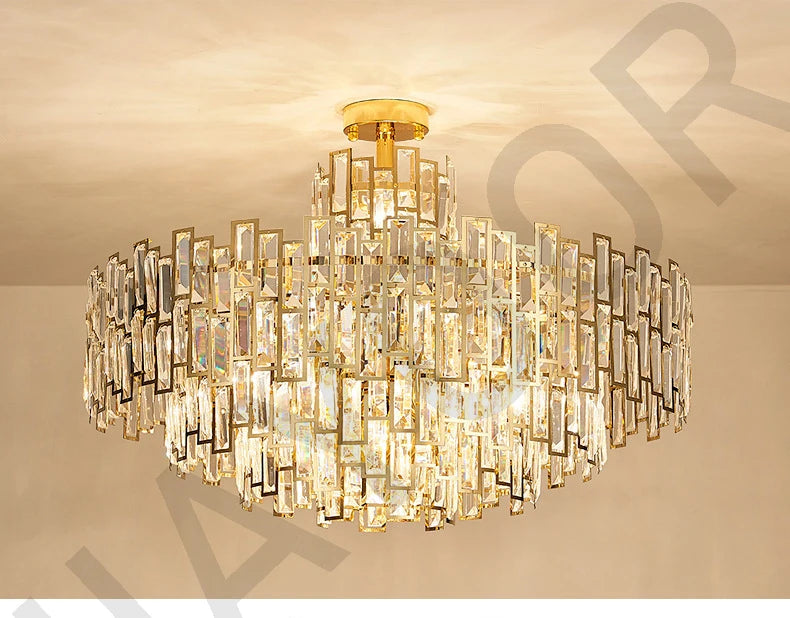 Luxury Dining Living Room Chandelier Modern Round Ceiling Pendant Lights Interior Decoration Golde Crystal Led Ceiling Light