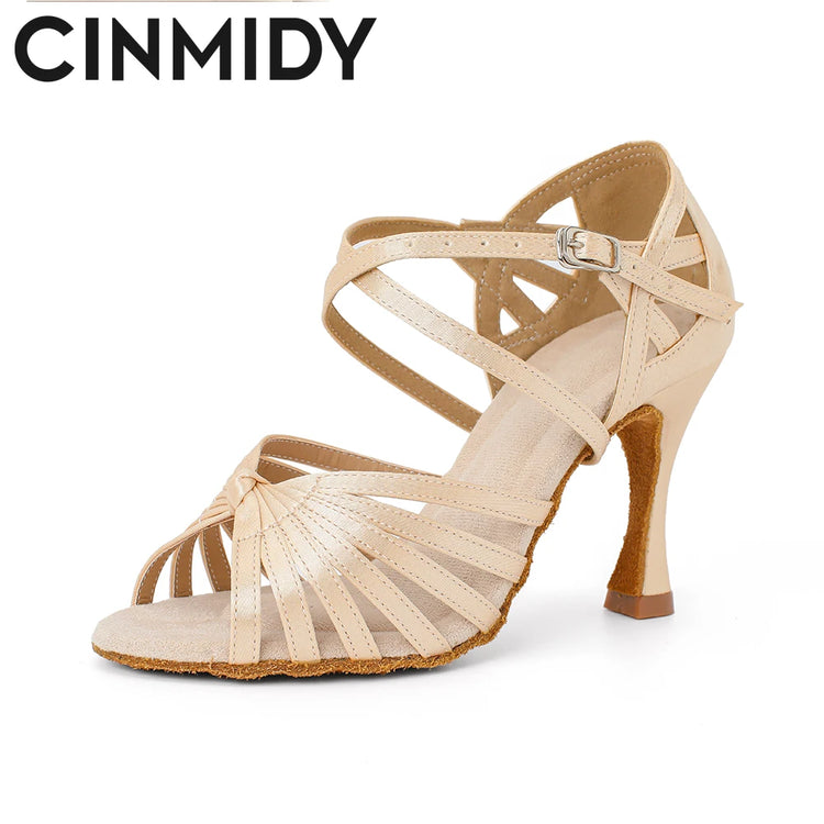 CINMIDY Satin Dance Shoes For Women Latin Dance Shoes Tango Ballroom Performance Shoes Soft Bottom Sandals Indoor Party Shoes