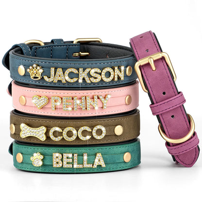 Customized Leather Dog Collar DIY Personalized Small Medium Dogs Chihuahua Pitbull Necklace Free Name Charms Pet Accessories